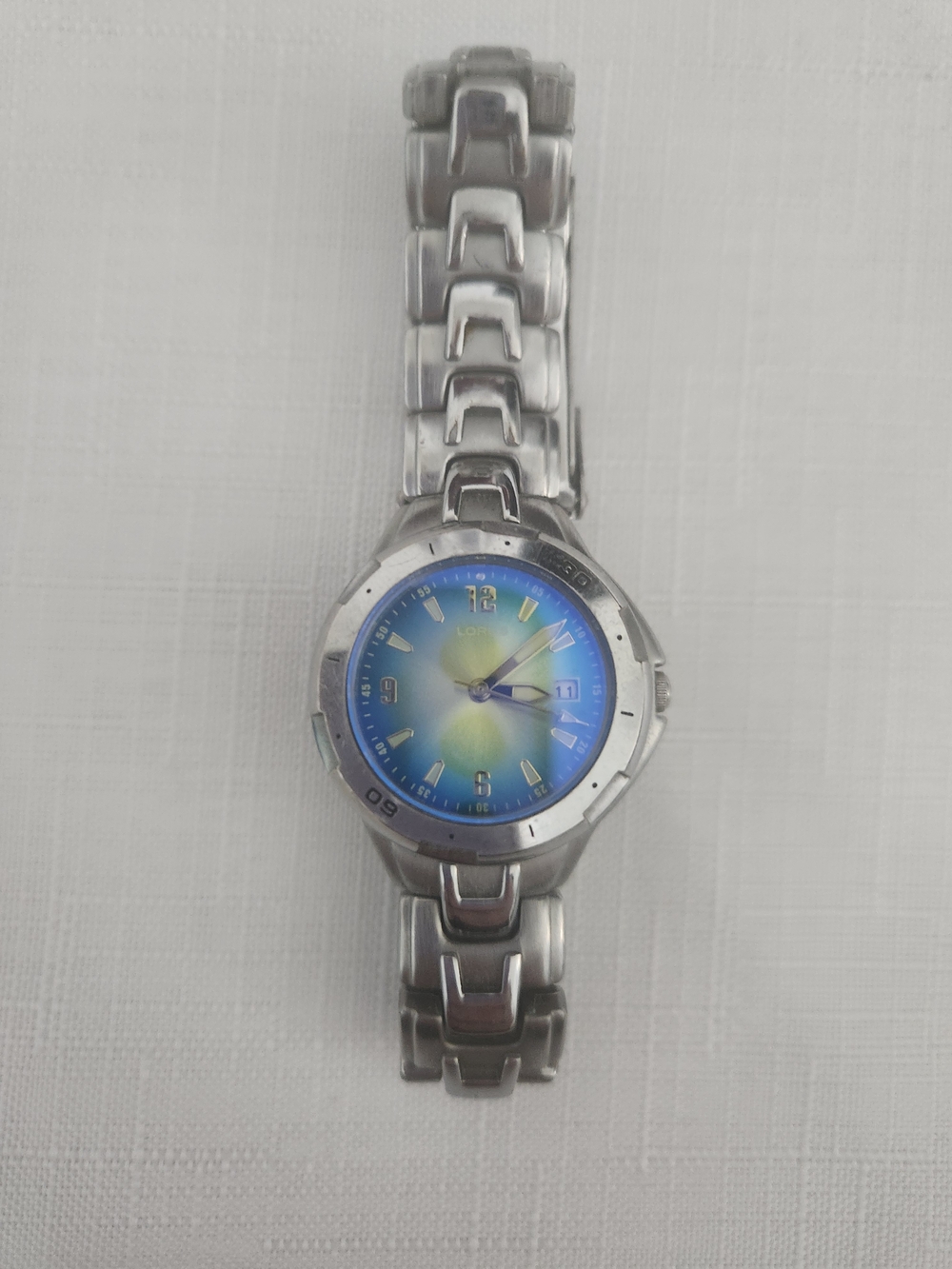 LORUS Womens Silver Stainless Steel Watch with Blue-Green Gradient Dial